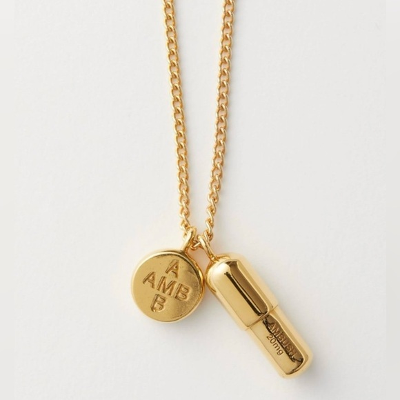 AMBUSH Gold Metal Chill Pill Charm Necklace,New In Box,One...